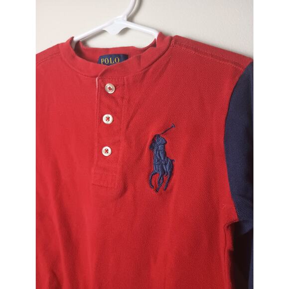 Polo Ralph Lauren Big Pony Logo Red Blue Henley Shirt Toddler Size 4T - Picture 2 of 5